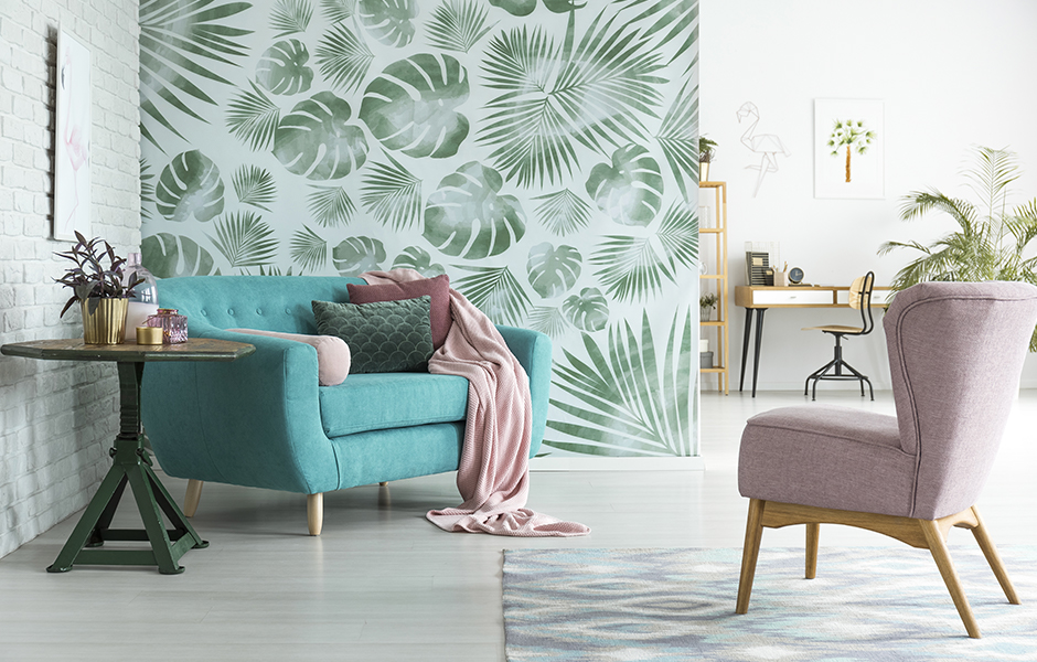 Living Room With Plant Wallpaper